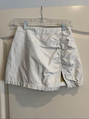 American Threads White Ruched Faux Leather Mini Skort